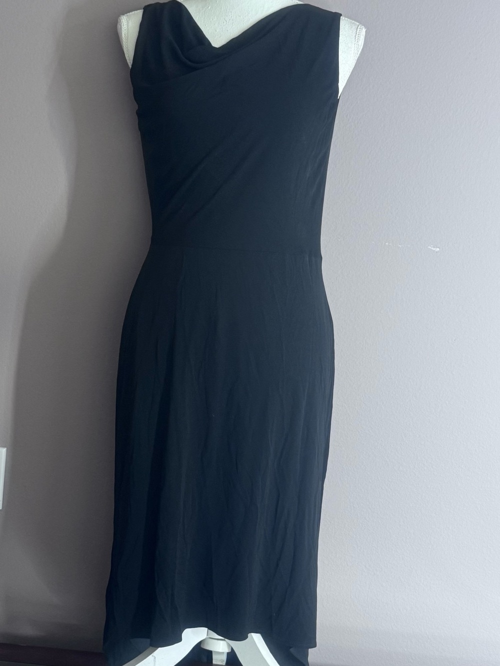 Badgley Mischka Black Sleeveless draped asymmetric Cowl Neck Midi Dress Sz 4